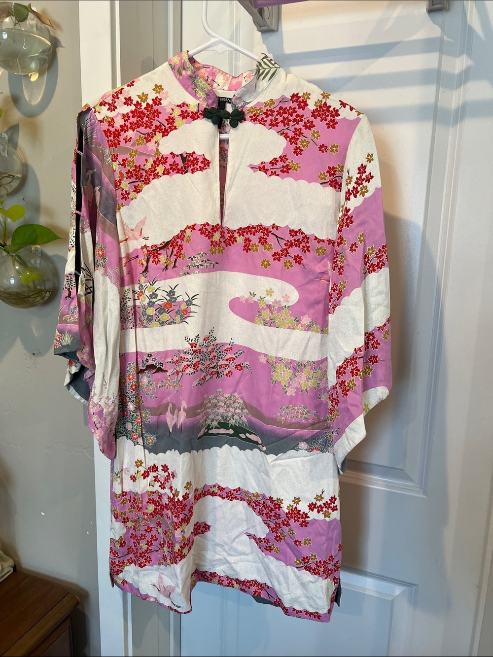 Lucky Brand Pink Floral Kimono-Style Top with Cloud Motif